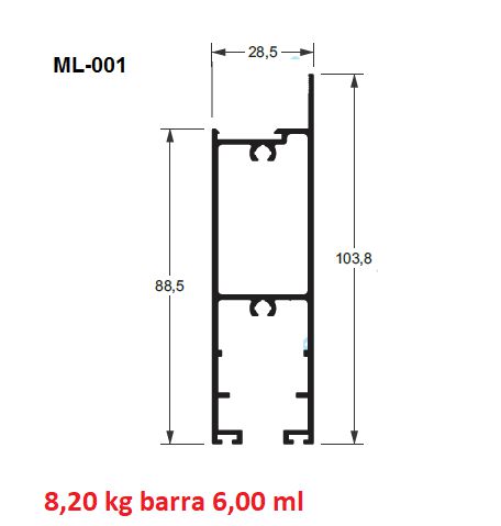 ML-001 PERFIL (LG-007 COM ESCOVA) PARA TRILHO MACARRÃO DE EMBUTIR NA PEDRA 8,20 KG BARRA 6,00 ML