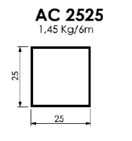 AC-2525(TQ-023) TUBO QUADRADO 25 X 25 MM -1,45 KG BARRA 6,00 ML