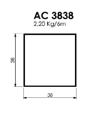 AC-3838(TQ-013) TUBO QUADRADO 38 X 38 MM -2,20 KG BARRA 6,00 ML