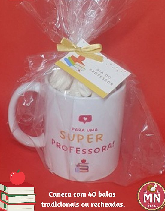 Unidade da caneca Dia dos Professores com 40 balas de coco tradicionais ou recheadas (escolha o sabor)