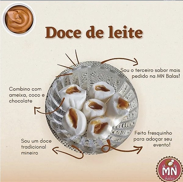 100 g tradicional recheada de doce de leite com 15 a 20 balas no tamanho normal