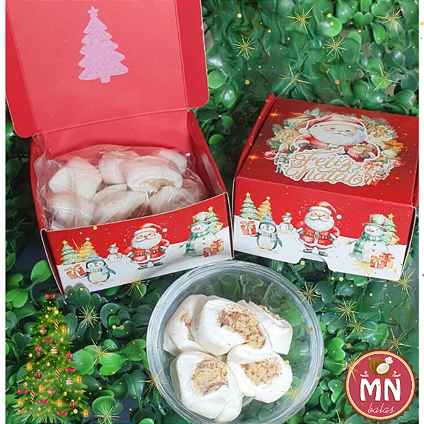 Unidade da caixa pratice 8 cm x 8 cm x 4 cm. Feliz Natal com 10 balas recheadas de kinder bueno