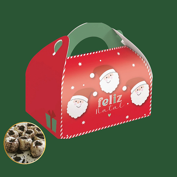 Unidade da Caixa Maleta Redonda 12 cm x 8 cm x 7 cm com 12 balas de coco recheadas de brigadeiro de oreo