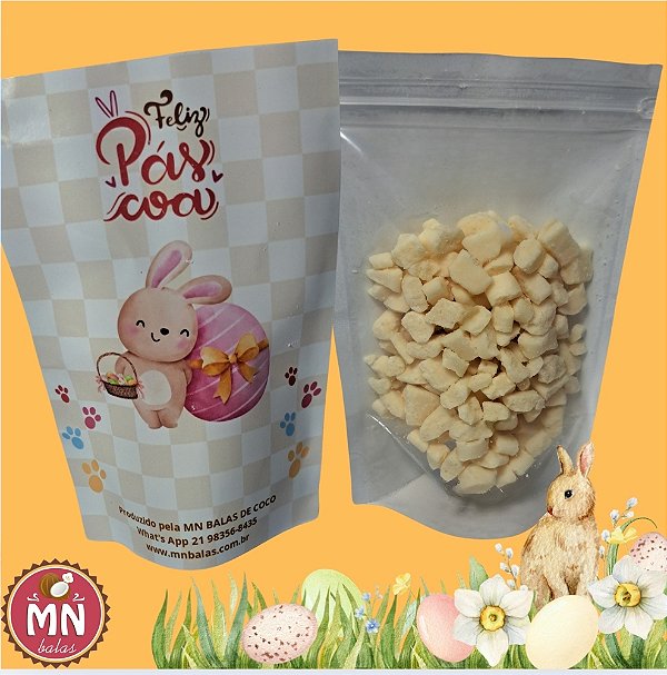 Unidade saquinho hermético Ziplock Feliz Páscoa 10 cm x 15 cm com 60 g cerca de 80 mini balas de coco tradicionais