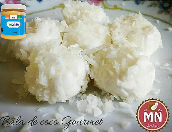 100 g da tradicional gourmet vegana, sem lactose untada com veghee, sem proteína do leite, sem soja, sem glúten bala gelada (tem leve cobertura de coco ralado e leite coco) com 15 a 20 balas no tamanho normal.