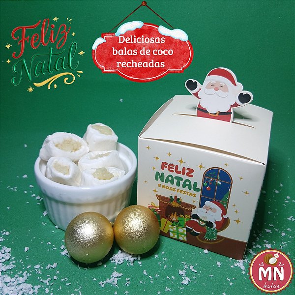 Unidade da caixinha Natal importada com 10 balas recheadas (escolher sabor) 7 cm x 7 cm x 7 cm