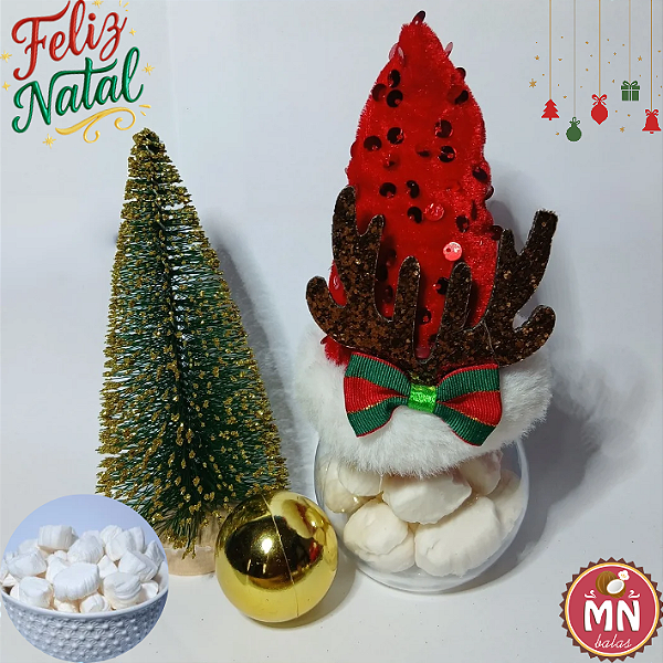 Unidade do pote plástico de natal redondo Gorro Natal 17 cm x 7 cm com 15 balas tradicionais sem recheio