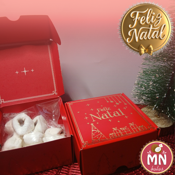 Unidade da caixa de natal luz vermelha com hostamping dourada com 10 balas recheadas (escolher sabor:)