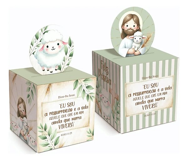 Unidade da caixa de Páscoa PÁSCOA RESSUREIÇÃO no tamanho 8,5 cm x 8,5 cm x 8,5 cm, com 8 balas recheadas (escolha o sabor na descrição)