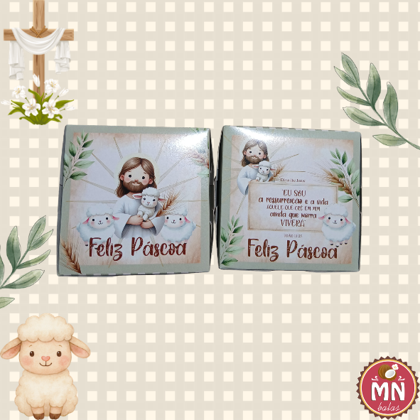 Unidade da caixa de Páscoa Ressurreição com 12 balas (MAIOR QUANTIDADE) recheadas caixa no tamanho 8,5 cm x 8,5 cm x 8,5 cm