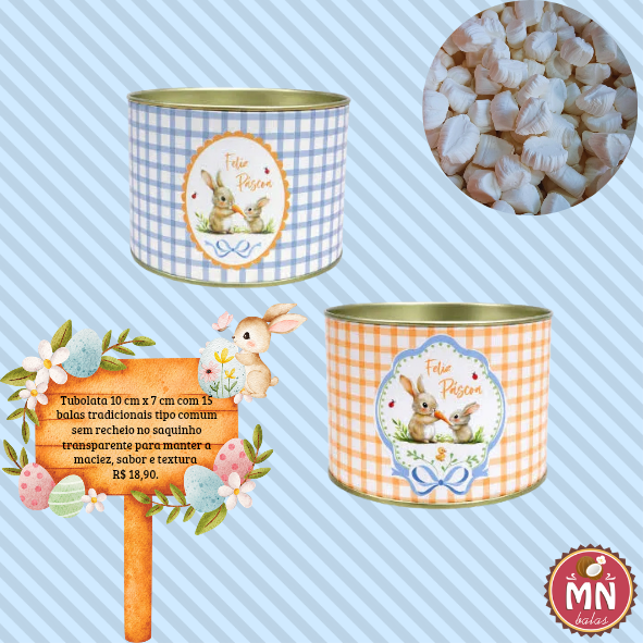 Unidade da Tubolata 10 cm x 7 cm com 15 balas tradicionais tipo comum sem recheio no saquinho transparente para manter a maciez, sabor e textura