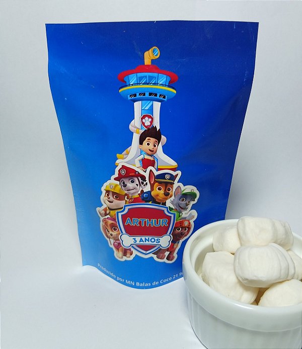 Unidade do saquinho hermético ziplock personalizado tema infantil 10 cm x 15 cm com 6 balas de coco tradicionais e arte inclusa sem tag pendurada e sem correntinha