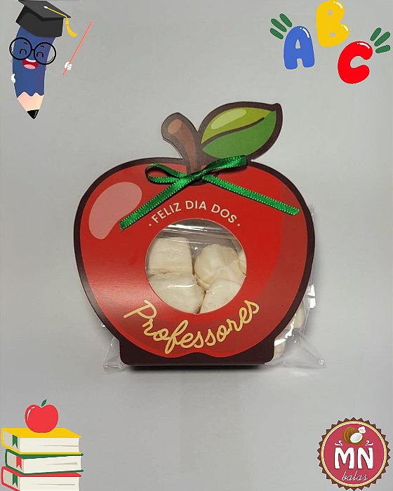 Unidade da Maçã Dia dos Professores no tamanho 13 cm x 10,5 cm com 10 balas (escolha o sabor)