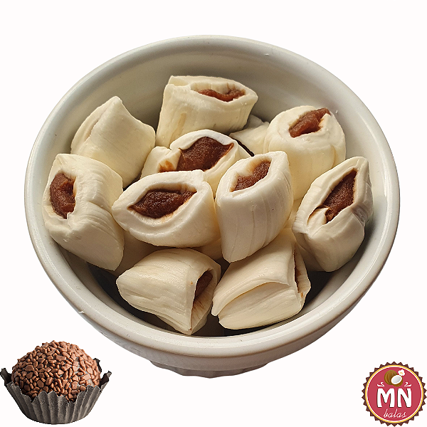 Kg da bala de coco tradicional com recheio de Brigadeiro chocolate 50% cacau com 150 balas RECHEIO MAIS PEDIDO!