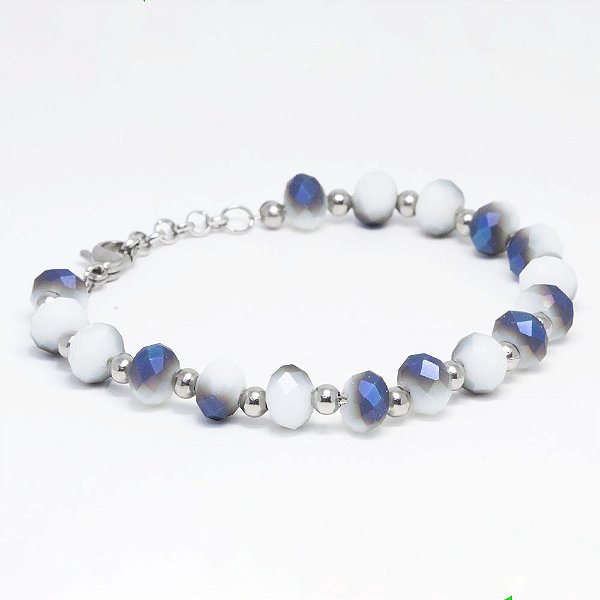 Pulseira Balãozinho Leitosa Boreal Fosco em Aço Inoxidável 18cm