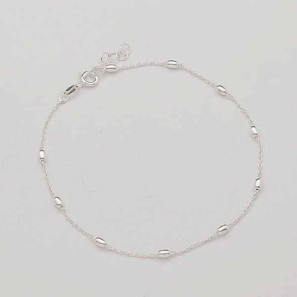 Tornozeleira Em Prata 925 Com Esferas Ovais 22cm Extensor 2cm