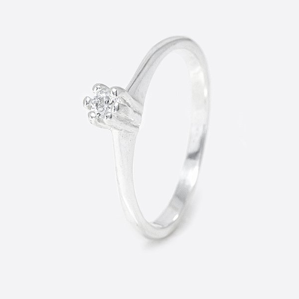 Anel em Prata 925 Solitário com Pedra Zircônia AAA 2mm