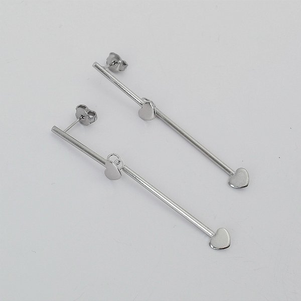Brinco Em Aço 316l Palito Duplo Coração 5mm