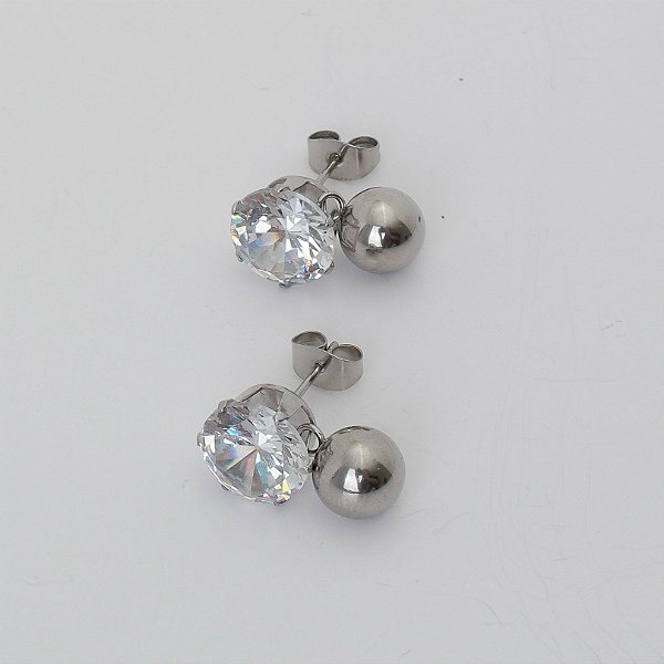 Brinco Em Aço 316l Zircônia 10mm E Esfera 8mm
