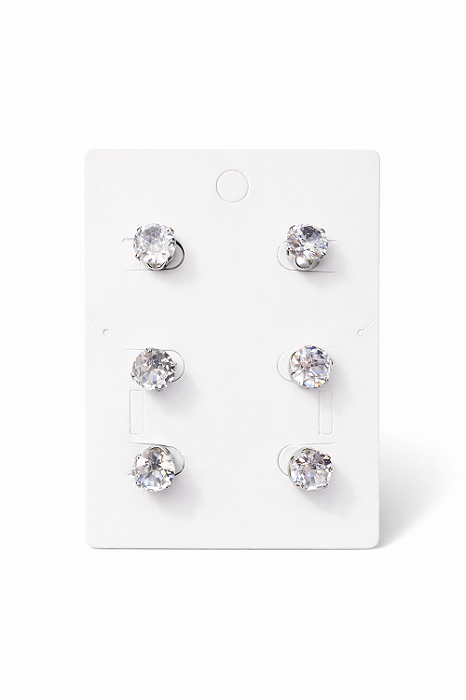 Brinco Trio em Aço cirúrgico 316l Ponto de Luz Zircônia 7mm AAAAA 3 Pares