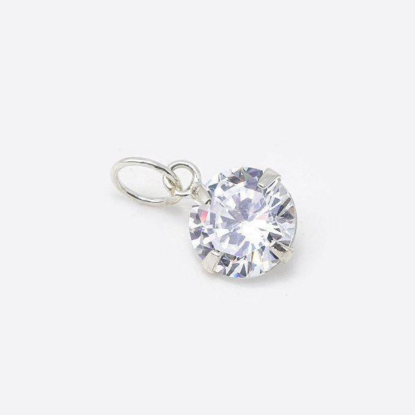 Pingente Em Prata 925 Solitário Zircônia AAAA 6mm
