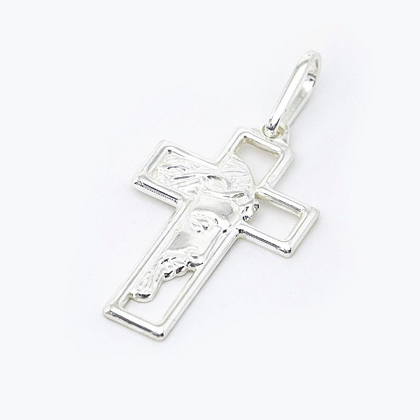 Pingente em Prata 925 Cruz com Face de Cristo