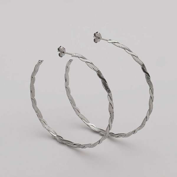 Argola em Aço 316L Trançado em Fio Tipo Mola e Fio Liso 40mm