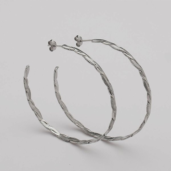 Argola em Aço 316L Trançada Entre Fio Liso e Fio Estilo Mola 40mm