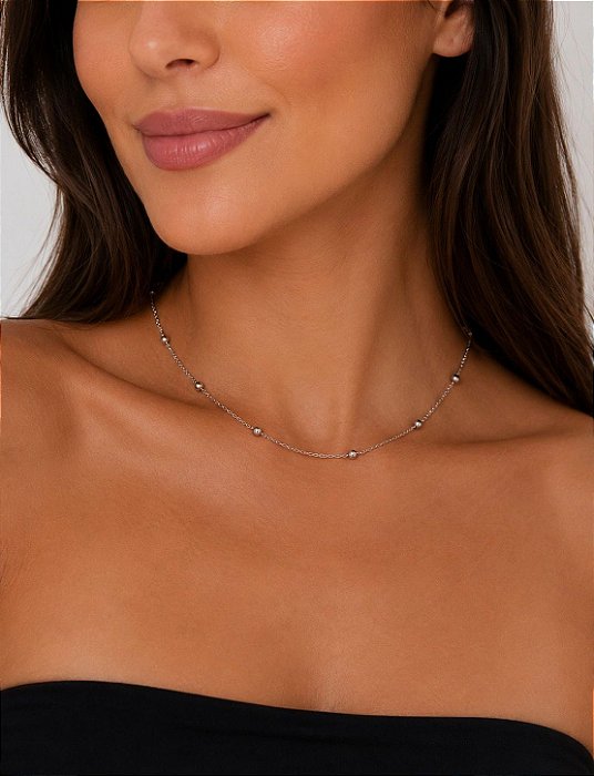 chocker bolinhas 4mm /35cm +10cm extensor