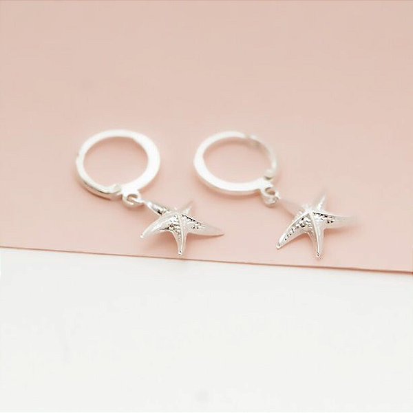 Brinco Argolinha 0,8mmx11mm Em Prata 925 Com Pingente Estrela Do Mar 12mm