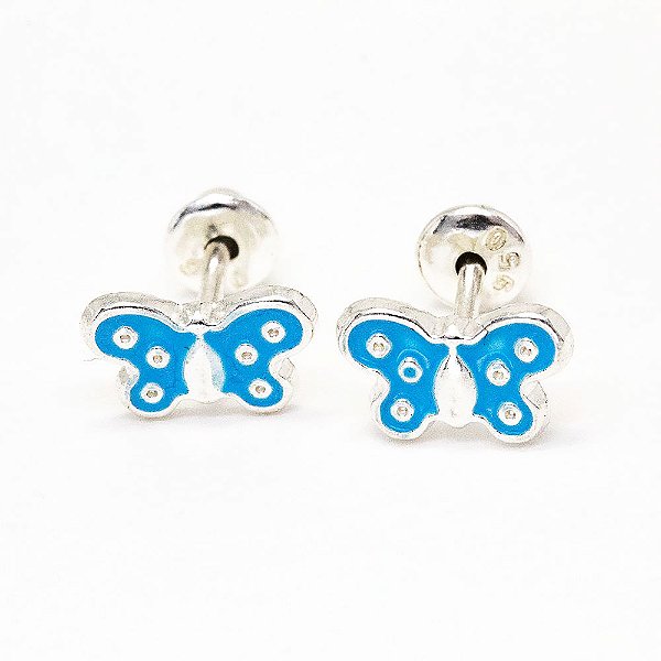 Brinco Em Prata 950 Baby Borboleta Azul 7mm
