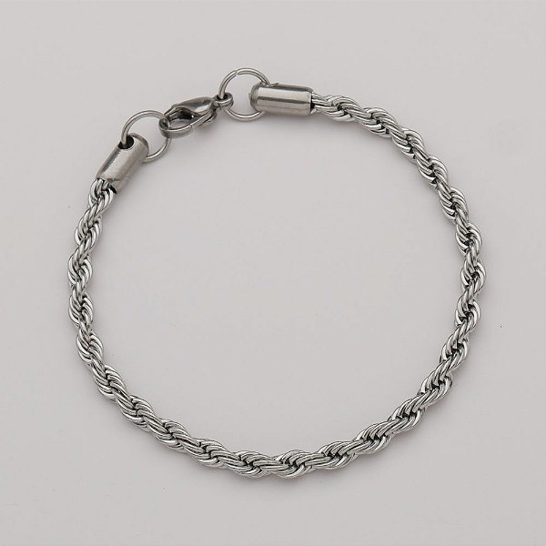 Pulseira Em Aço 316l Cordão Baiano 4mmx18cm