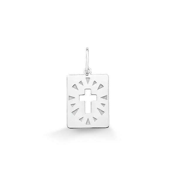 Pingente em Prata 925 Placa Cruz Vazada