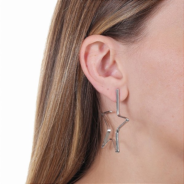 Brinco Argola Estrela 50mm Fio Quadrado 3mm