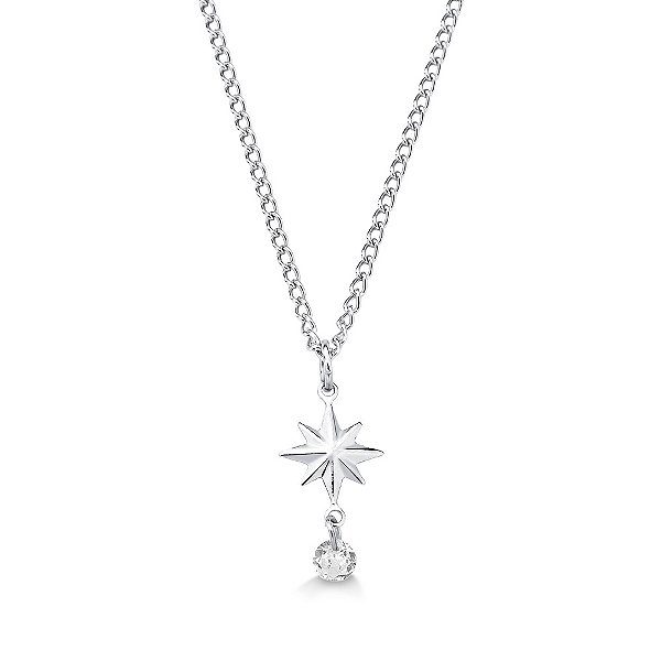 Colar em Aço Inox 316L Com Pingente Estrela de 8 pontas e Zircônia Corrente Grumme 1x1 2mm/45cm