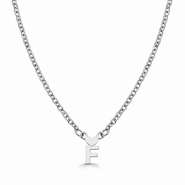 Colar Letras Inicias Coração Corrente Cadeado Fina 1,5mm 50cm + extensor Aço Inox 316L