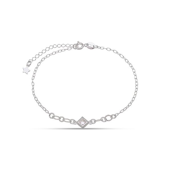 Pulseira em Prata 925 Com Zircônia Carre 5x5 Pedra de Zircônia Crystal