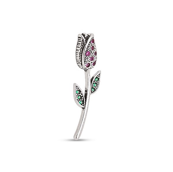 Pingente Flor Tulipa Cravejado com Zircônias Colors Prata 925