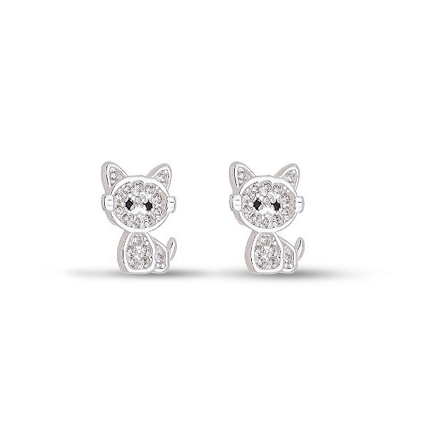 Brinco Gatinho Cravejado com Zircônias  8x11mm Prata 925