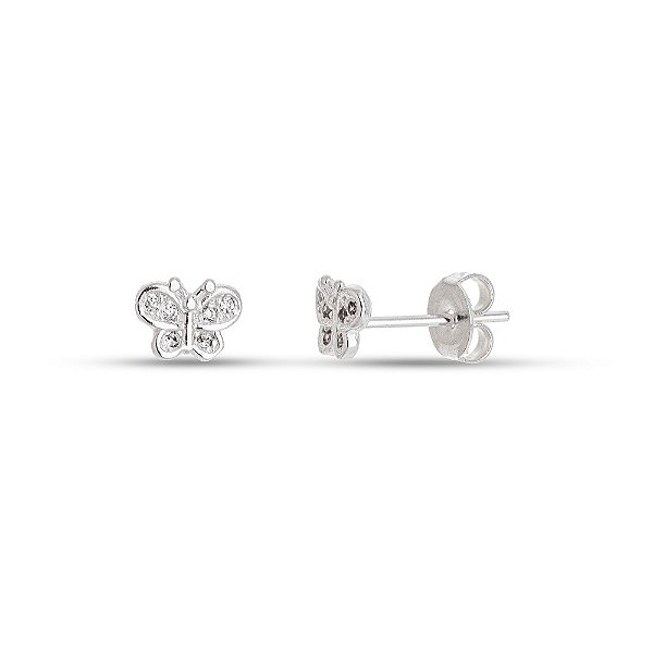 Brinco em prata 925 Mini Borboleta com Zircônias Crystal