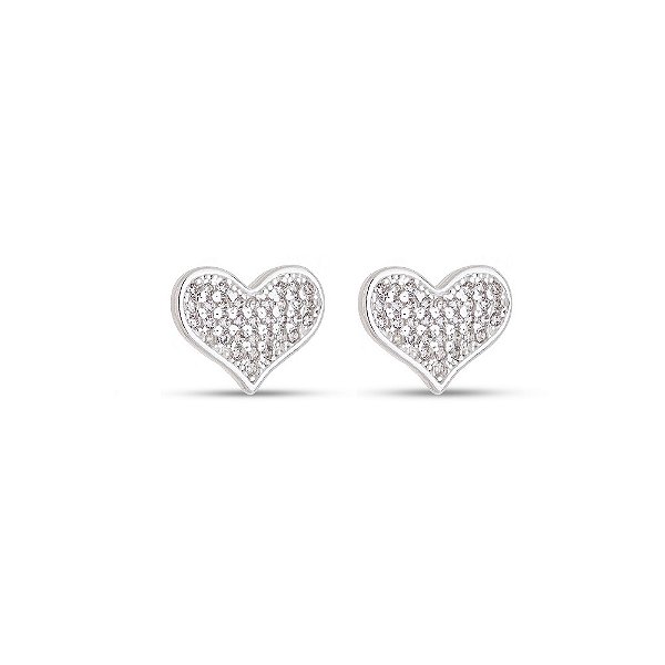 Brinco Coração Grande Cravejado com Zircônias 11 x 14mm