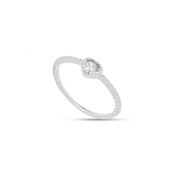 Anel Em Prata 925 Solitário Coração Zircônia Crystal