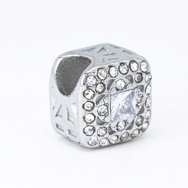 Berloque em Aço Cirúrgico 316l Losango Zircônia Carre Crystal