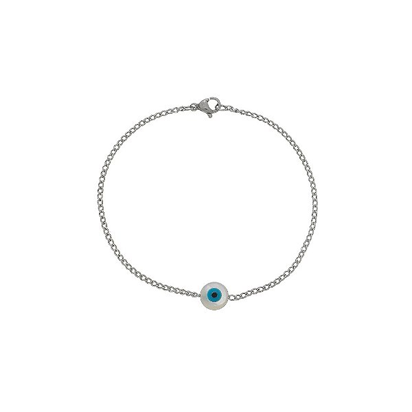 Pulseira em Aço Inox 316L Pingente Olho Grego Madre Perola 8mm