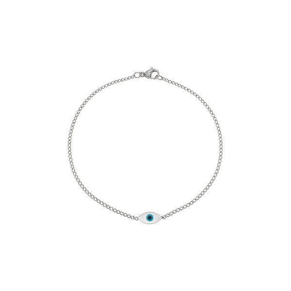 Pulseira em Aço Inox 316L Pingente Olho Grego Retangular  Madre Pérola 4 x 8mm