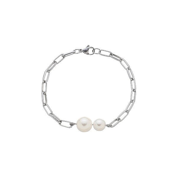 Pulseira em Aço Cadeado 4 x 10mm Perola 6 e 8mm Shell
