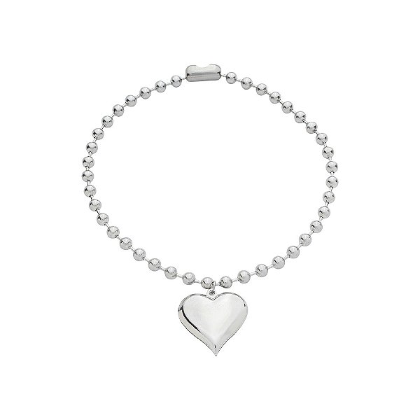 Colar bolinha 6mm coração em aço Inox 316L Coração 30x30 fecho canoa