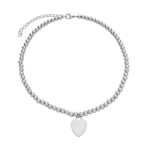 Colar em Aço Inox 316L Bolinhas 5mm com Coração Maciço 20mm Polido