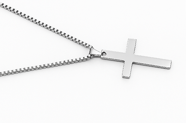 Colar com corrente em Aço Inox 316L Pingente Cruz Lisa Polida  35x20mm