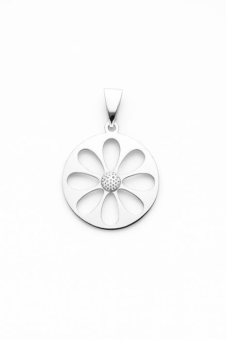 Pingente em Aço Inox Mandala com Centro Diamantada em Aço Inox